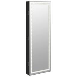 Berkfield Home Mirror Jewellery Cabinet with LED Lights Wall Mounted Black - thumbnail 3