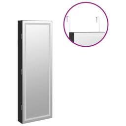 Berkfield Home Mirror Jewellery Cabinet with LED Lights Wall Mounted Black - thumbnail 9