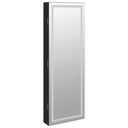 Berkfield Home Mirror Jewellery Cabinet with LED Lights Wall Mounted Black - thumbnail 4