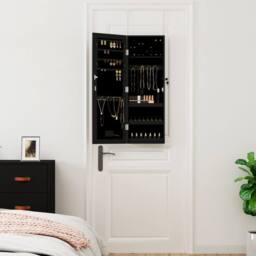 Berkfield Home Mirror Jewellery Cabinet with LED Lights Wall Mounted Black