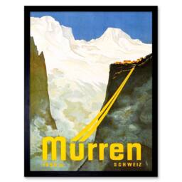 "Artery8 Travel Murren Switzerland Snow Mountain Alpine Resort Ski Framed Art - Size: W12"" x H16""" - thumbnail 1