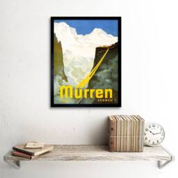"Artery8 Travel Murren Switzerland Snow Mountain Alpine Resort Ski Framed Art - Size: W12"" x H16""" - thumbnail 2