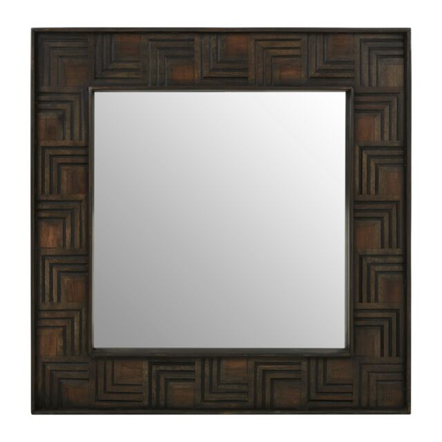 Orsina Boho Square Wall Mirror, Weathered Dark Mango Wood Frame With Carved Detail, Decorative Mirror in Brown - image 1