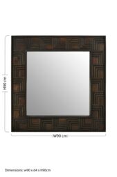 Orsina Boho Square Wall Mirror, Weathered Dark Mango Wood Frame With Carved Detail, Decorative Mirror in Brown - thumbnail 5