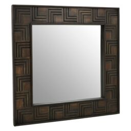 Orsina Boho Square Wall Mirror, Weathered Dark Mango Wood Frame With Carved Detail, Decorative Mirror in Brown - thumbnail 2