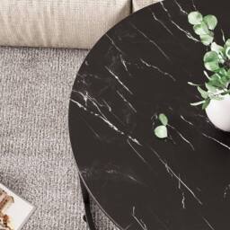 Huhote Round Nesting Coffee Tables 2 Set End Side Table Black Marble Finish - thumbnail 8