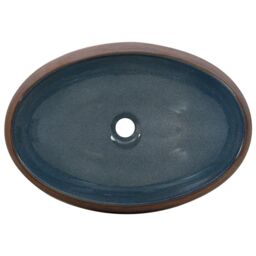 Berkfield Home Countertop Basin Brown & Blue Oval 59x40x15 cm Ceramic - Size: 59 x 40 x 15 cm - thumbnail 6