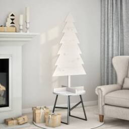 Berkfield Home Festive Wooden Christmas Tree for Decoration White 120 cm Solid W - thumbnail 2