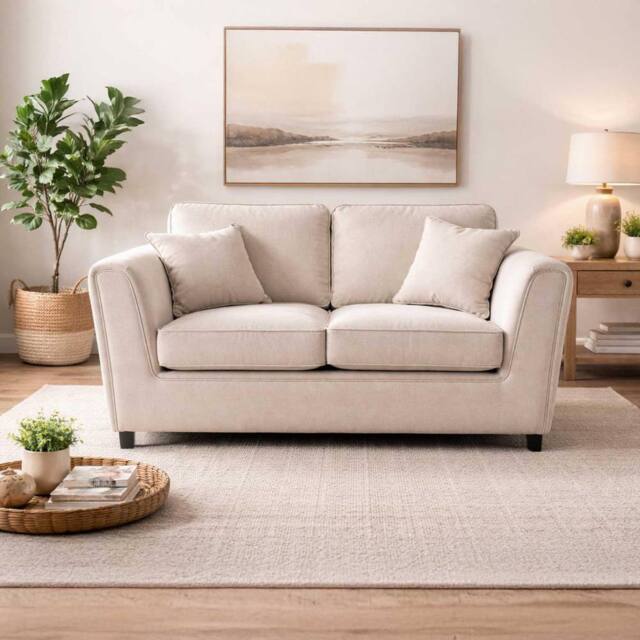 Furnishings For Less UK Ascot Large 2 Seater Sofa Chenille Fabric Beige Couch - image 1