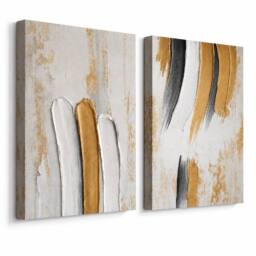 "Mafett Set of 2 Abstract Canvas Prints Gold White Black Flat Effect - Size: W24"" x H32""" - thumbnail 2