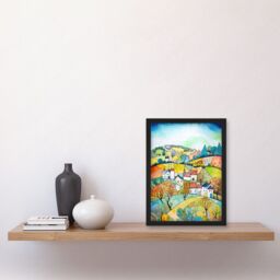 Artery8 English Country Rural Landscape Folk Art Watercolour Painting Artwork Framed Wall Art Print A4 in Black - thumbnail 2