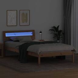 Berkfield Home with LED Strip Lights with Headboard Brown 90 x 190 cm Solid pine wood in Light Tan - thumbnail 4