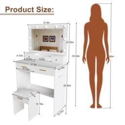 Matteo Hollywood Vanity Dressing Table - 9 Bulbs, Mirror, 4 Drawers in White - thumbnail 7