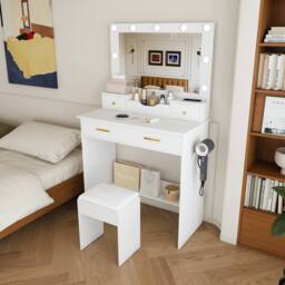 Matteo Hollywood Vanity Dressing Table - 9 Bulbs, Mirror, 4 Drawers in White - thumbnail 8