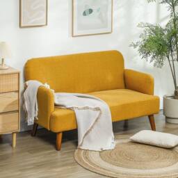 STILVORA 2 Seater Sofa with Wood Legs Yellow - thumbnail 2
