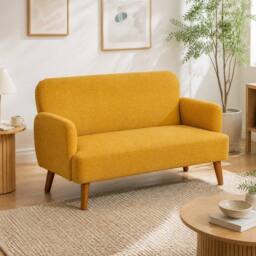 STILVORA 2 Seater Sofa with Wood Legs Yellow - thumbnail 1