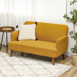 STILVORA 2 Seater Sofa with Wood Legs Yellow - thumbnail 3