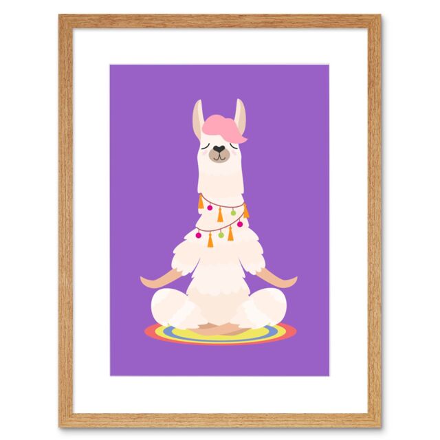 "Artery8 Wall Art Print Llama Cute Meditation Art Framed 9x7 inch in Beige - Size: W7"" x H9""" - image 1