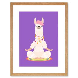 "Artery8 Wall Art Print Llama Cute Meditation Art Framed 9x7 inch in Beige - Size: W7"" x H9""" - thumbnail 1