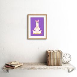 "Artery8 Wall Art Print Llama Cute Meditation Art Framed 9x7 inch in Beige - Size: W7"" x H9""" - thumbnail 2