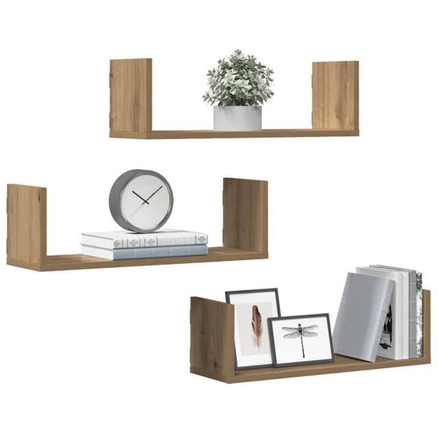 Berkfield Home Wall Shelves 3 pcs Artisian Oak 58x18x18 cm Engineered Wood in Brown - Size: 58 x 18 x 18 cm - image 1