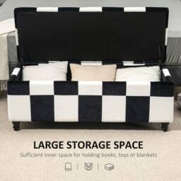 Wyld Haus Tava Velvet Feel Black & White Storage Bench with Wooden Legs - thumbnail 5