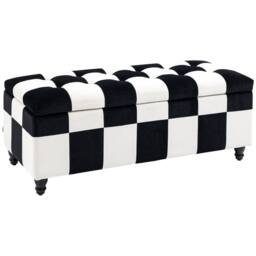 Wyld Haus Tava Velvet Feel Black & White Storage Bench with Wooden Legs - thumbnail 2