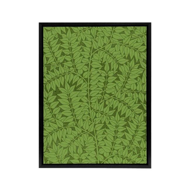 "Artery8 Leafy Branch Green Pattern W. Morris Black Framed Canvas Wall Art - Size: W24"" x H32""" - image 1