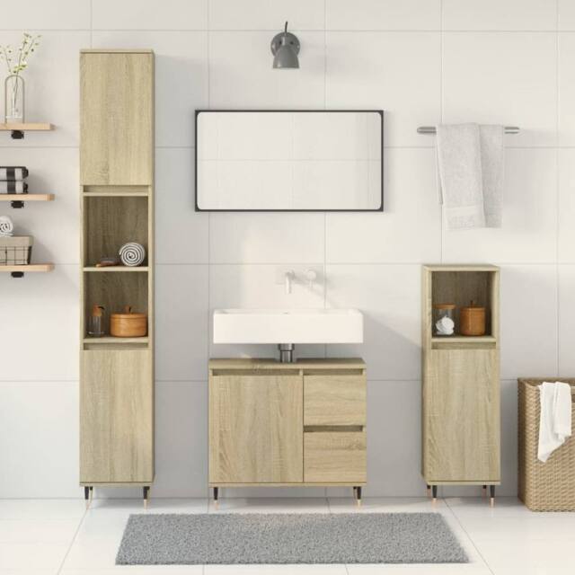 Berkfield Home Durable 3 Piece Bathroom Furniture Set Sonoma Oak Engineered Wood in Light Brown - image 1