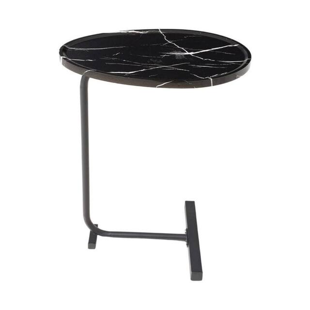 Kelvenix C-Shape Side Table Black Marble Effect Tabletop with Black Frame - Size: 0.6m2 - image 1