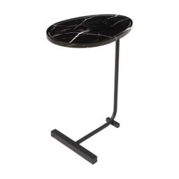 Kelvenix C-Shape Side Table Black Marble Effect Tabletop with Black Frame - Size: 0.6m2 - thumbnail 4