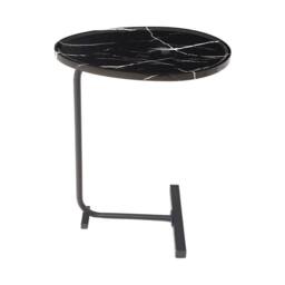 Kelvenix C-Shape Side Table Black Marble Effect Tabletop with Black Frame - Size: 0.6m2