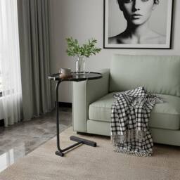 Kelvenix C-Shape Side Table Black Marble Effect Tabletop with Black Frame - Size: 0.6m2 - thumbnail 3