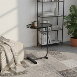 Kelvenix C-Shape Side Table Black Marble Effect Tabletop with Black Frame - Size: 0.6m2 - thumbnail 5