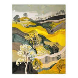 "Artery8 Cleveland Way North Yorkshire Moors Painting Ochre Wall Art Print in Yellow - Size: W18"" x H24""" - thumbnail 1