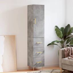 Berkfield Home Highboard Concrete Grey 34.5x34x180 cm Engineered Wood - thumbnail 2