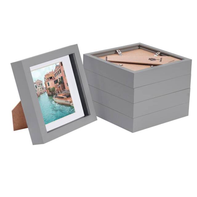 "Nicola Spring 3D Box Photo Frames with 4"" x 4"" Mounts - 6"" x 6"" - Grey - Pack of 5 in White" - image 1