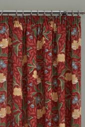 Dreams & Drapes 'Sandringham' 100% Cotton Pair of Pencil Pleat Curtains With Tie-Backs in Red - Size: 168 cm width x 229 cm drop - thumbnail 2