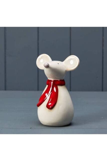KDMD Ceramic Mouse with Red Scarf - 14mm in White - image 1