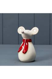KDMD Ceramic Mouse with Red Scarf - 14mm in White - thumbnail 1