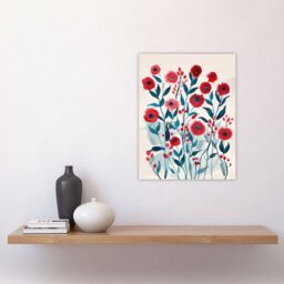 "Artery8 Poppy Flowers Red Teal Bright Floral Watercolour Wall Art Print - Size: W18"" x H24""" - thumbnail 4
