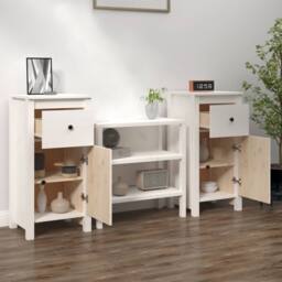 Berkfield Home Sideboards 2 pcs White 40x35x80 cm Solid Wood Pine - Size: 40 x 35 x 80 cm - thumbnail 1