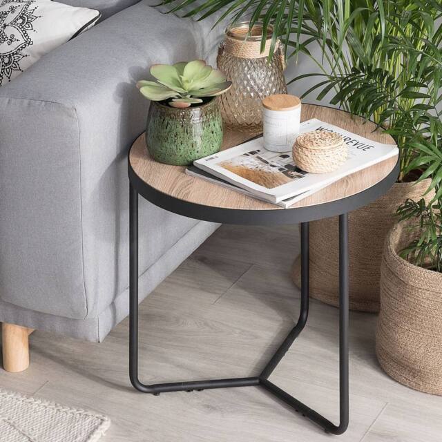 Wyld and Coco Round Coffee Table Walnut-Style Top Matte Black Legs 50 x 42 in Brown - image 1