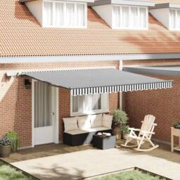 Berkfield Home Manual Retractable Awning with LEDs Anthracite&White 400x300 cm - thumbnail 2