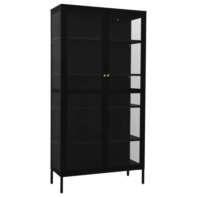 Berkfield Home Display Cabinet Black 90x40x180 cm Steel & Tempered Glass - Size: 90 x 40 x 180 cm - image 1