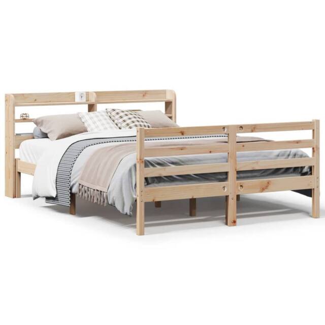 Berkfield Home Bed Frame with Headboard without Mattress 135x190 cm Double in Natural - image 1