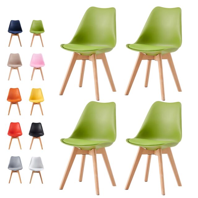 MCC Direct Set of 4 Dining Chairs Wooden Legs & Padded Seat Cushions Eva in Green - image 1