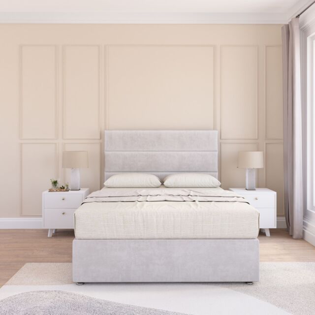 Sloomy Texas Plush Velvet Memory Foam Bed Set With No Drawers, Mattress & Headboard in Silver - Size: Small Double - image 1