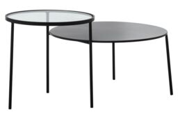 Orsina Layered Round Coffee Table, Metal & Glass Top Coffee Table, Black Coffee Table, Industrial Coffee Table - thumbnail 2