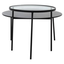 Orsina Layered Round Coffee Table, Metal & Glass Top Coffee Table, Black Coffee Table, Industrial Coffee Table - thumbnail 3